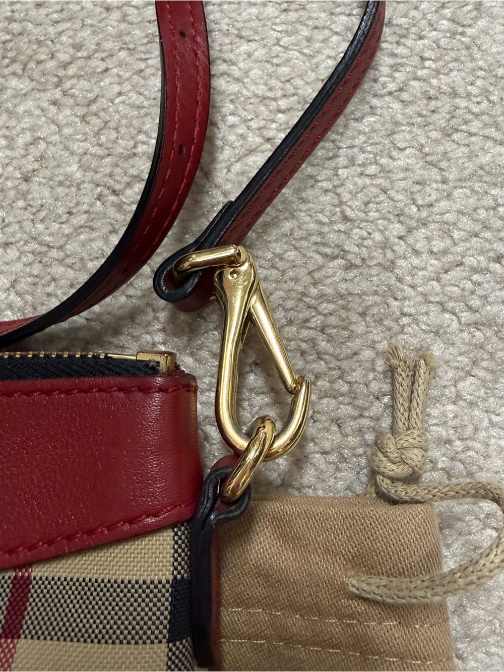 Burberry Beige Check Crossbody with Red Trim - Picture 11 of 16